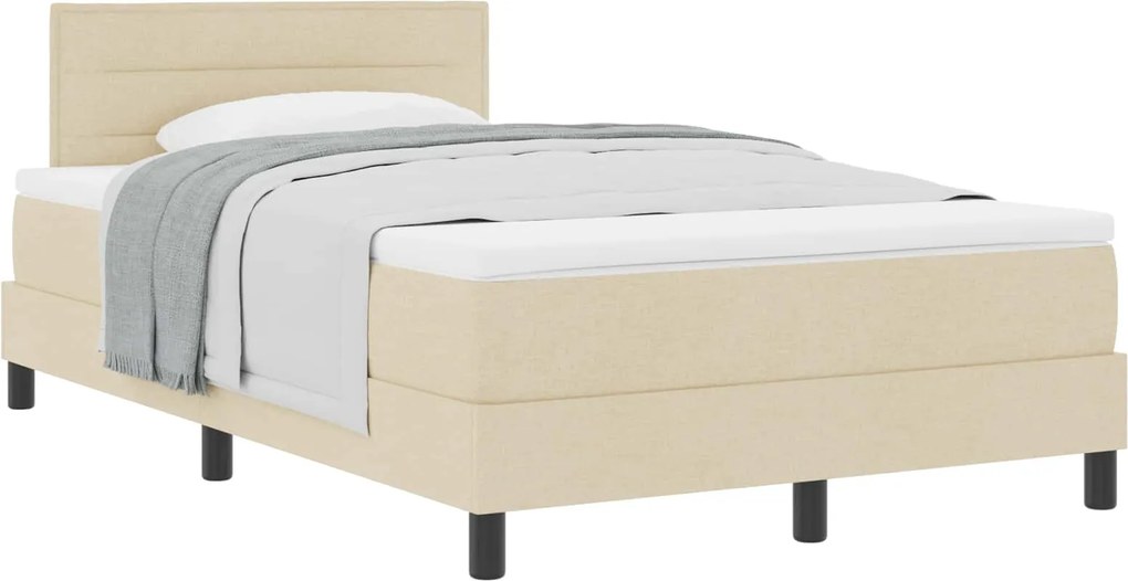 vidaXL Pat cu arcuri cu saltea cu headboard Crem 120 x 200 cm țesătură
