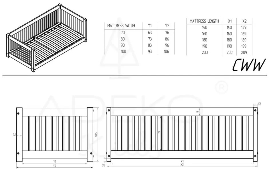 Pat pentru copii în culoare naturală din lemn de pin 90x190 cm Mila CWW – Adeko