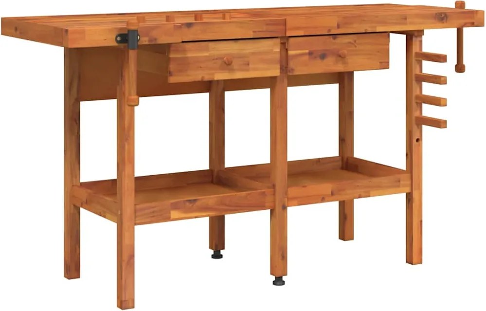vidaXL Banc de lucru cu sertare și menghine, 162x62x83 cm, lemn acacia
