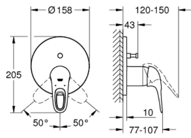 Baterie cada incastrata culoare alba, cu 2 cai, Grohe Eurostyle