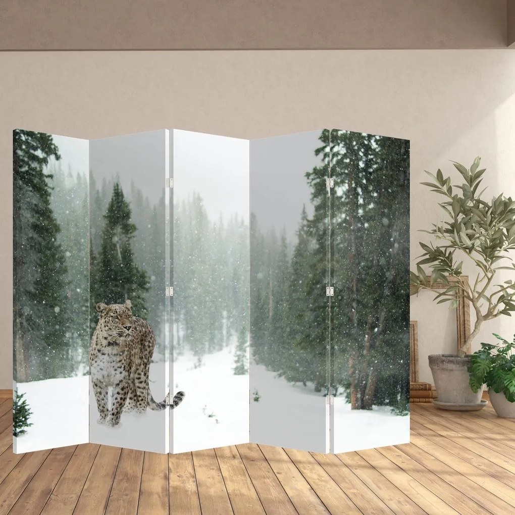 Paravan - Leopard în zăpadă (210x170 cm)