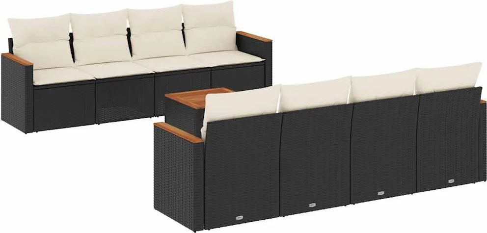 vidaXL Set mobilier de grădină cu perne, 9 piese, negru, poliratan