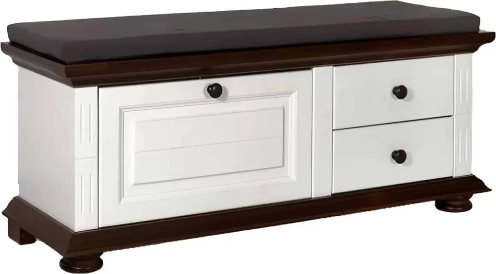 Băncuță lemn masiv nuc Ariana Hol Alb/, 115 × 37 × 45 cm