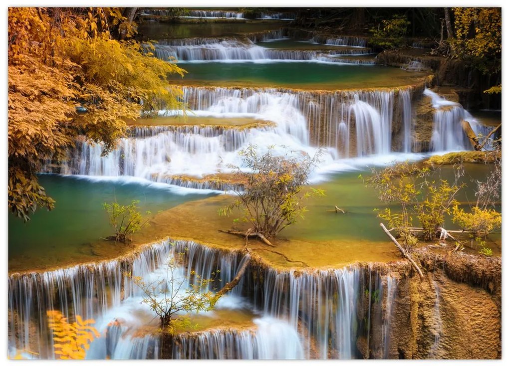 Tablou pe sticlă - Cascada Huay Mae Khamin, Thailanda (70x50 cm)