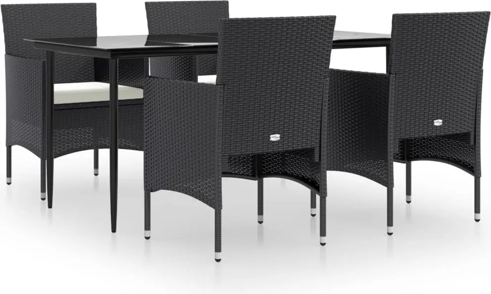 vidaXL Set de masă pentru grădină, 5 piese, cu perne, negru