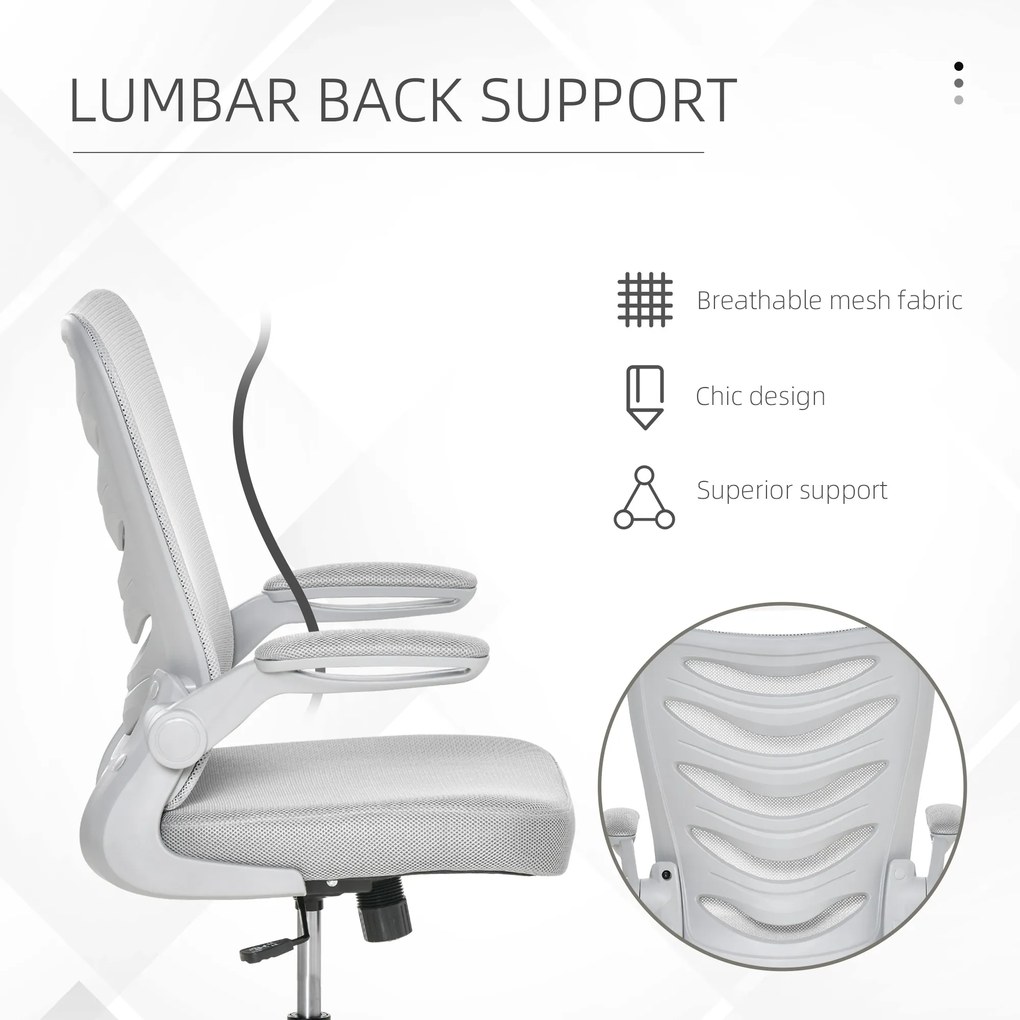 Scaun de Birou Ergonomic, Fotoliu Pivotant, Inaltime Reglabila, Functie de leganare 58.5x58x94.5-103.5cm, Gri Vinsetto | Aosom RO