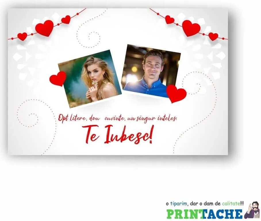 Tablou pe panza canvas personalizat cu doua poze si mesaj - 50 x 40 cm