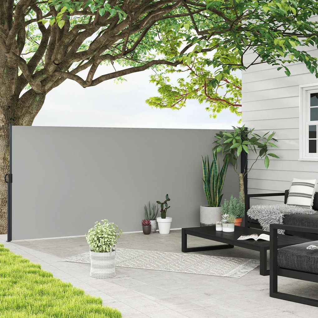 Outsunny Paravan Lateral Retractabil cu Mâner, UV30+, 400x160 cm, Gri Deschis | Aosom Romania