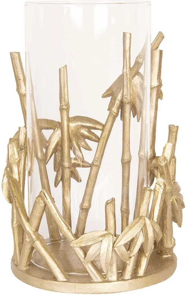 Suport lumanare din polirasina aurie cu pahar sticla Ø 18 cm x 26 h