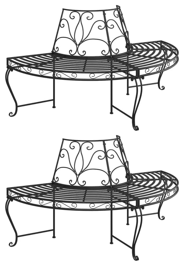 vidaXL Bancă circulară de copac, 2 buc., negru, Ø160 cm, oțel