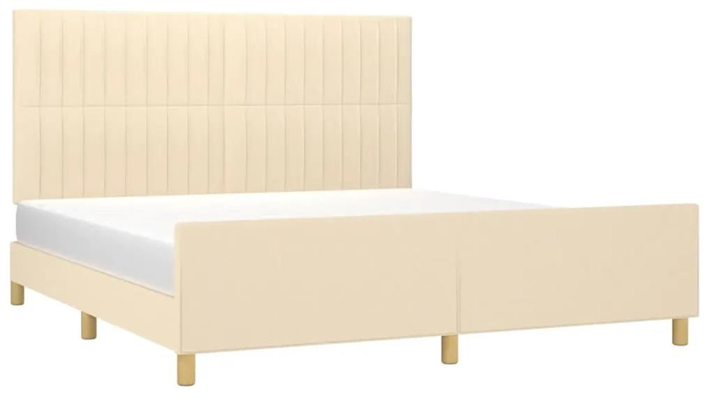 Cadru de pat cu tablie, crem, 180x200 cm, textil Crem, 180 x 200 cm, Benzi verticale
