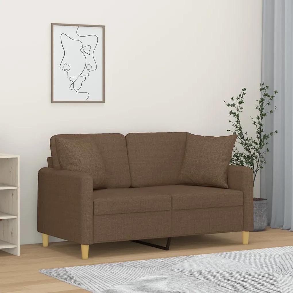 Canapea cu 2 locuri cu pernute, maro, 120 cm, textil
