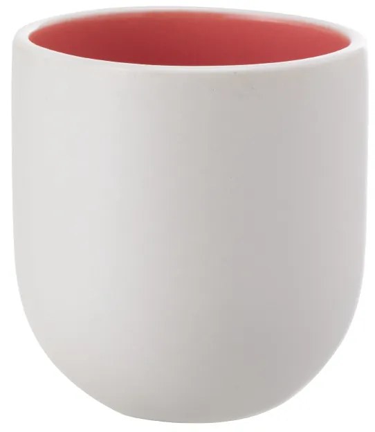 Pahar Cafea Novum Alb Mat si Roz Corai 250ml (Living Coral Pantone) Gresie Glazurata Manual