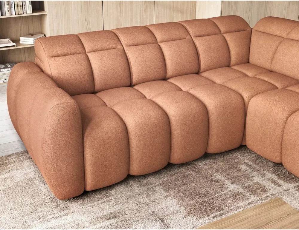 Colțar somon extensibil/cu spațiu de depozitare cu tapițerie din țesătură bouclé (cu colț pe partea dreaptă/în formă de ”L”) Falconn – ELTAP