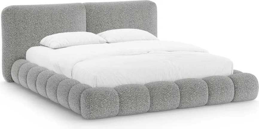 Pat matrimonial gri tapițat cu spațiu de depozitare cu somieră 180x200 cm Solange – Micadoni
