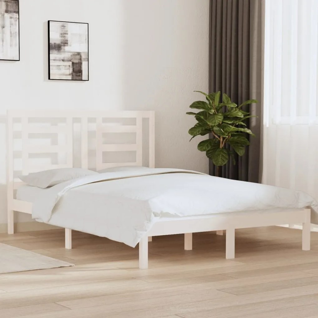 3104329 vidaXL Cadru de pat, alb, 140x190 cm, lemn masiv de pin