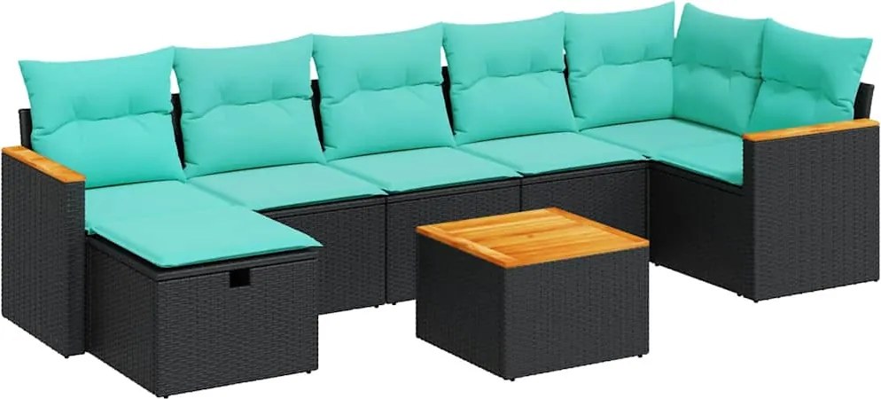 vidaXL Set mobilier de grădină cu perne, 8 piese, negru, poliratan