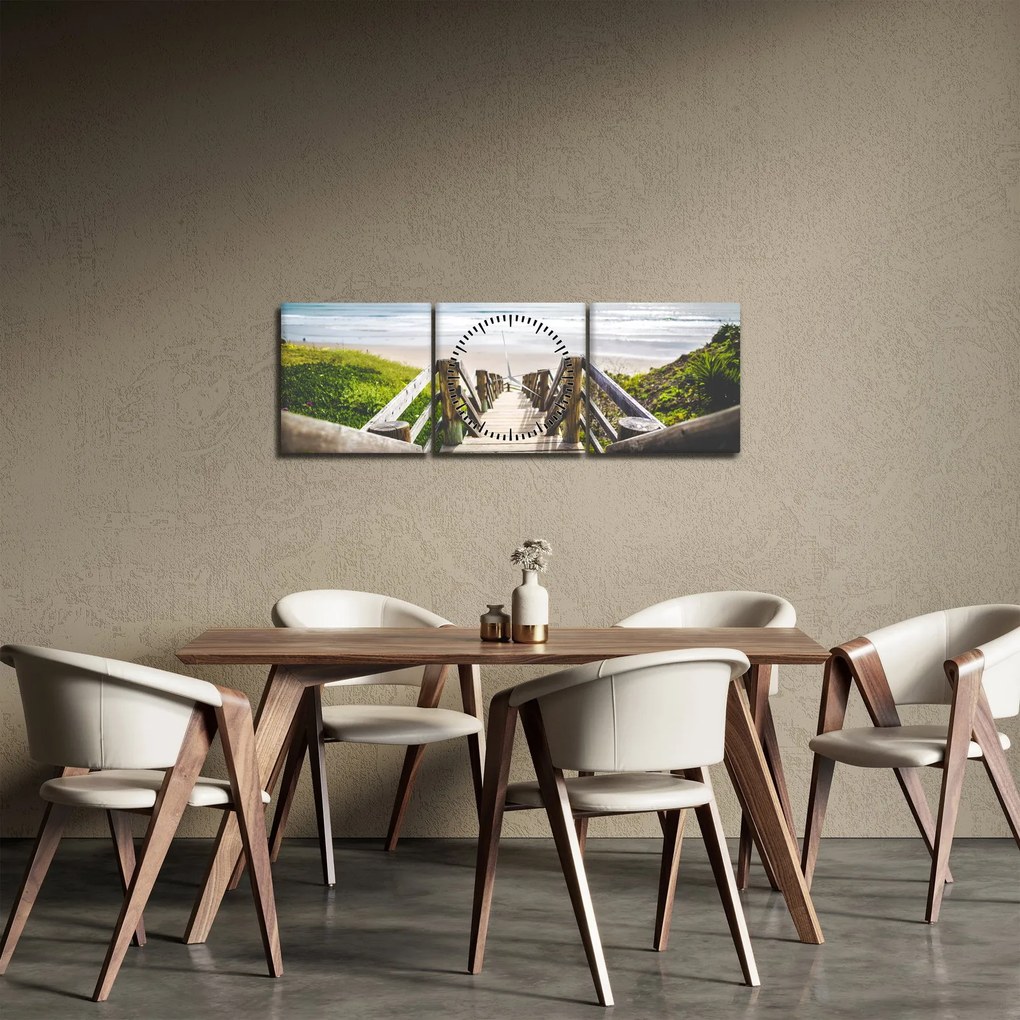 Tablou - Intare pe plaja (cu ceas) (90x30 cm)