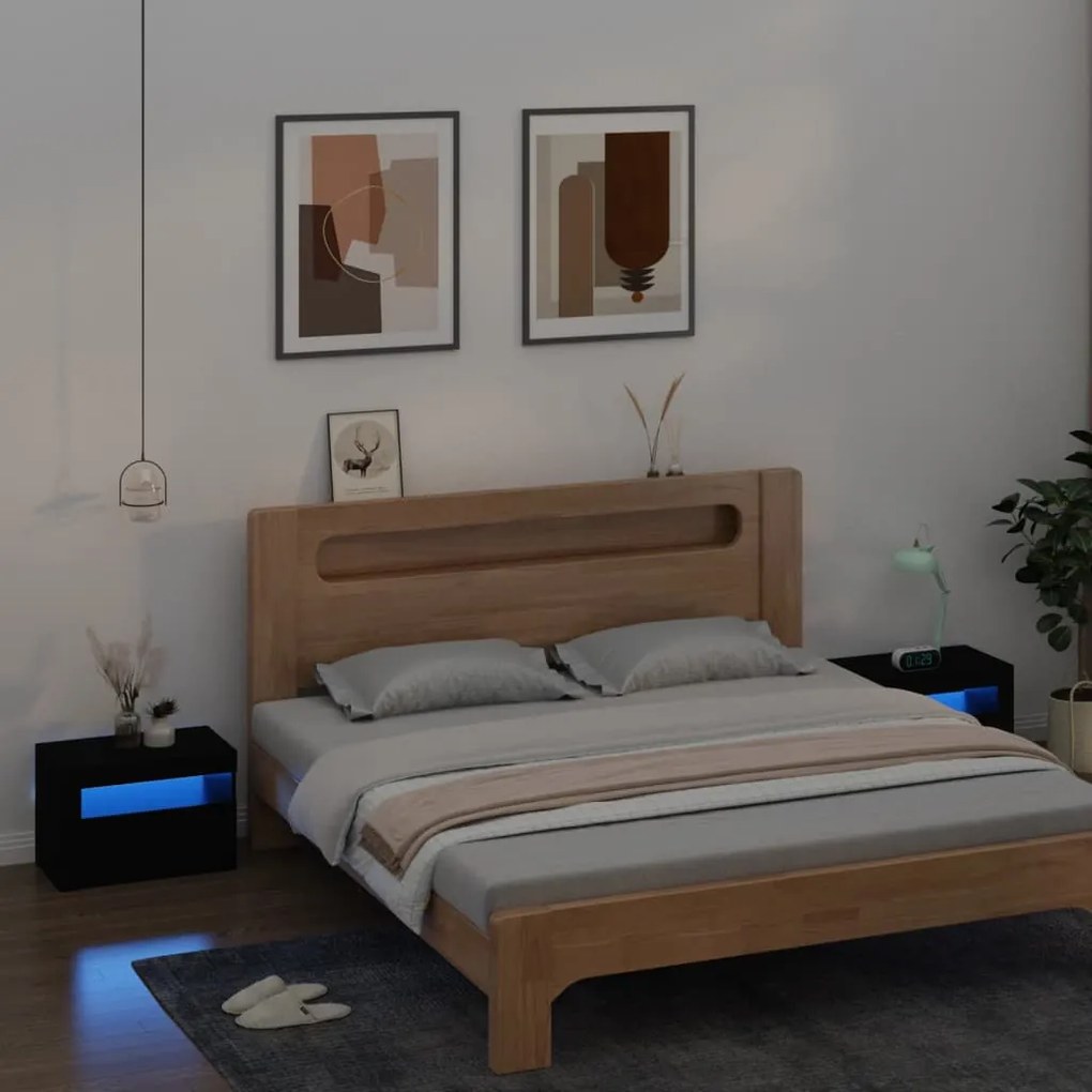 3080735 vidaXL Noptiere cu LED-uri, 2 buc., negru, 60x35x40 cm