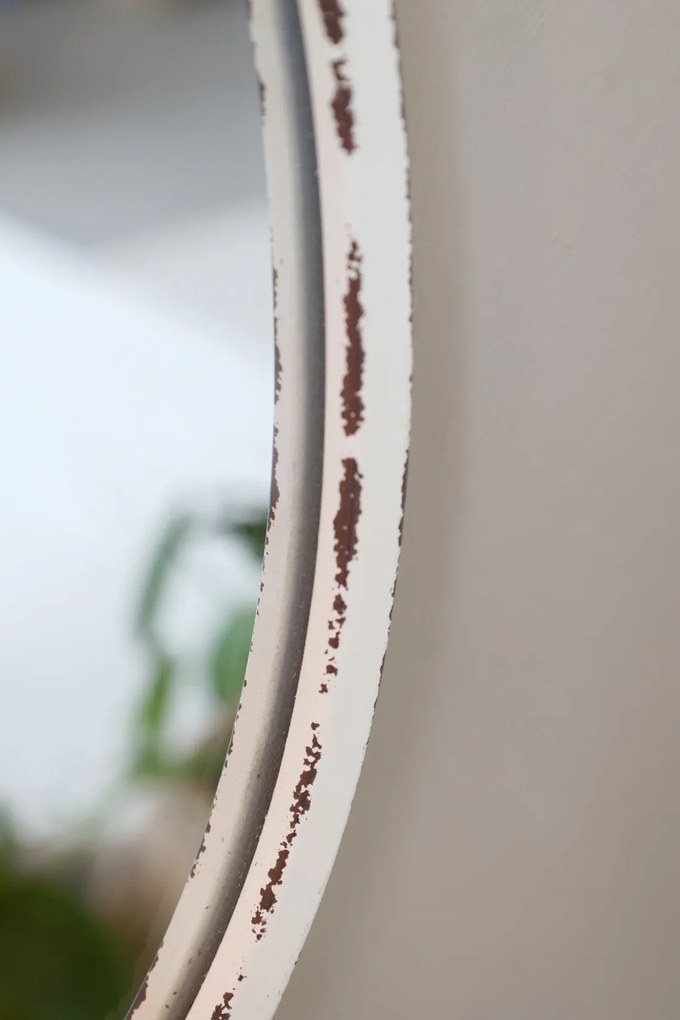 Oglindă cu suport pentru lumânare, din metal și sticlă, crem antichizat, H 38 cm