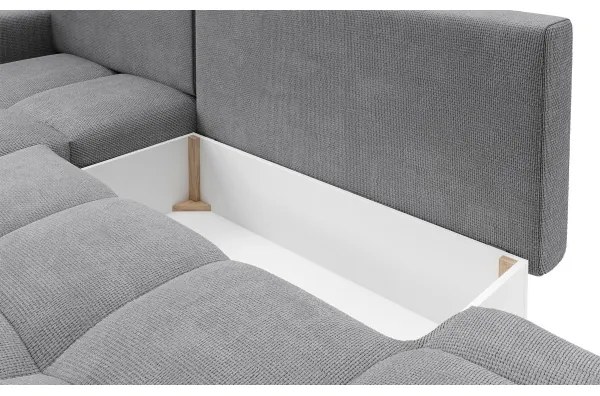 Colțar extensibil ALMADA, tapițat, cu spațiu de depozitare, orientare stânga, gri