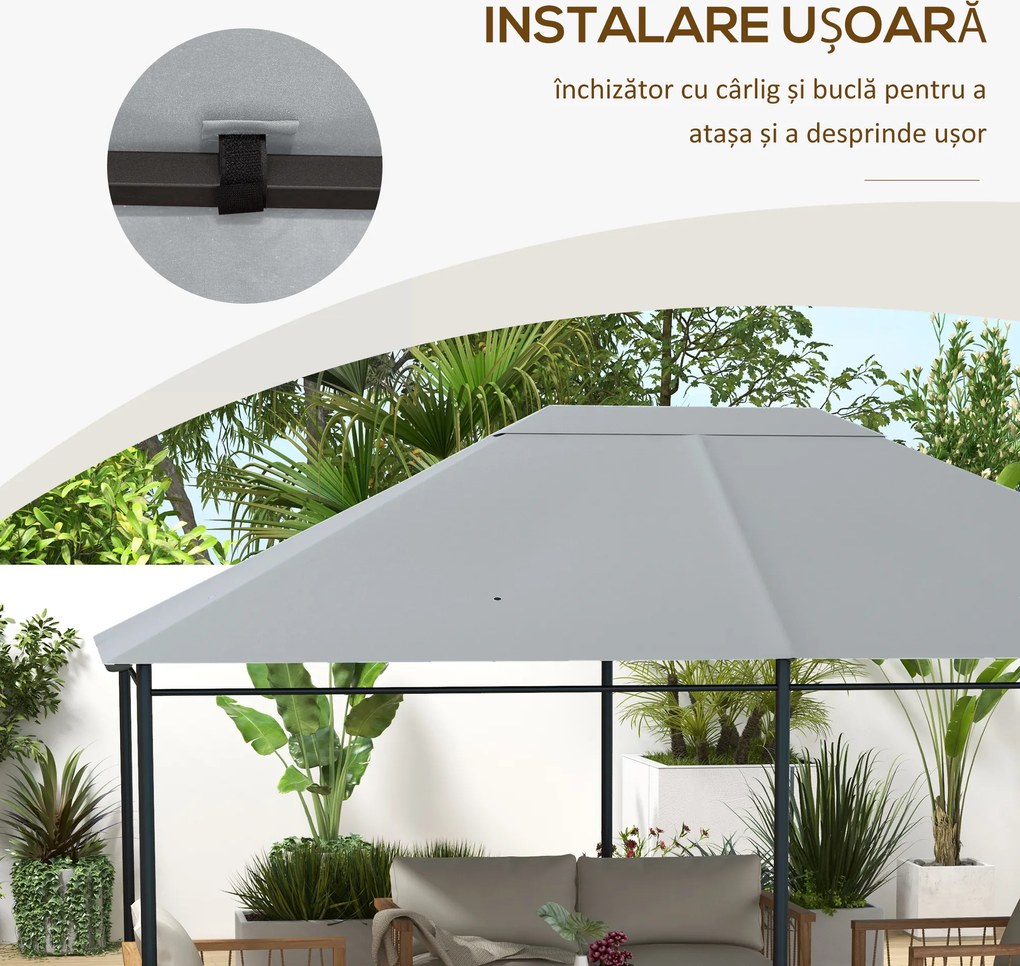 Outsunny Acoperiș de Schimb pentru Foișor, Rezistent la Intemperii, 397 x 297 cm, Gri Deschis | Aosom Romania
