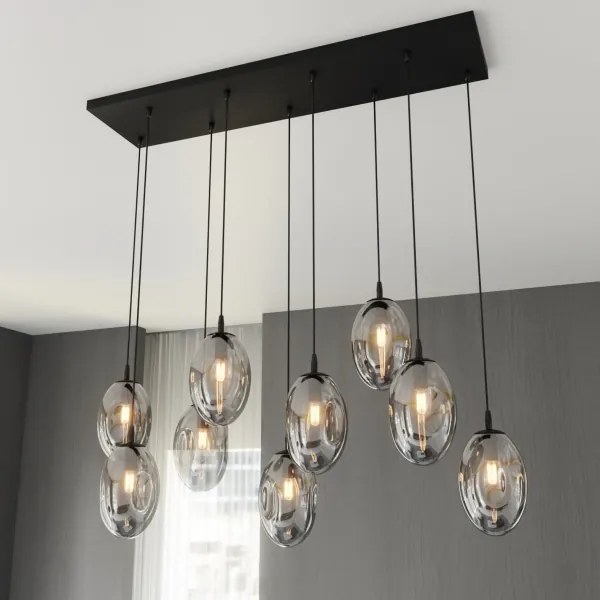 Lustră pe cablu ASTRAL 9xE14/10W/230V negru/fumuriu