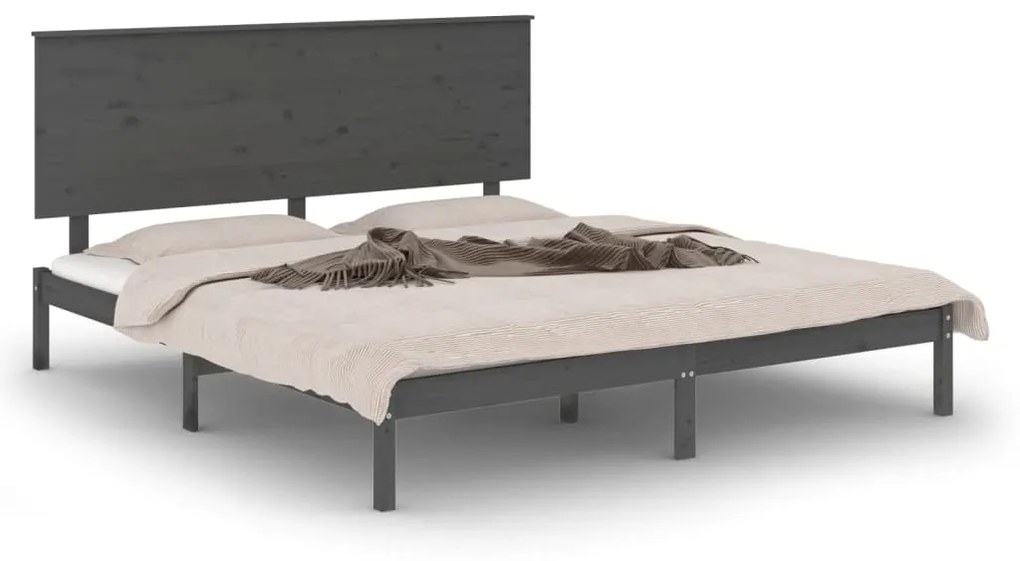 3104825 vidaXL Cadru de pat, gri, 200x200 cm, lemn masiv de pin