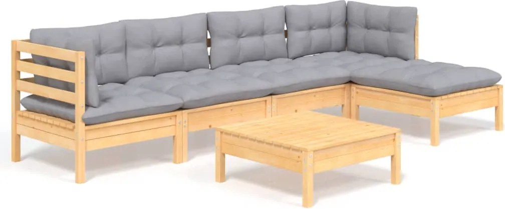 vidaXL Set mobilier grădină cu perne gri, 6 piese, lemn de pin