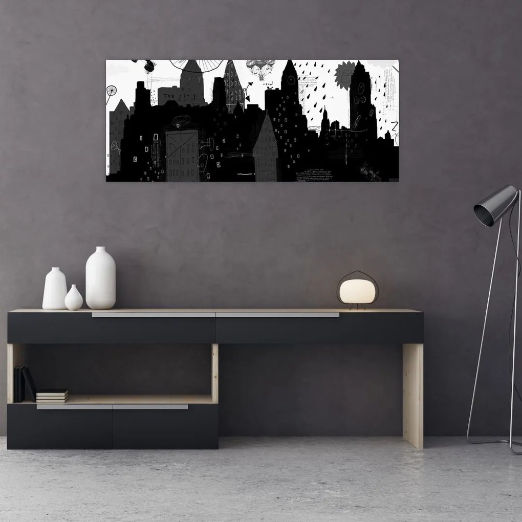 Tablou - Oraș cu inscripții și modele (120x50 cm)