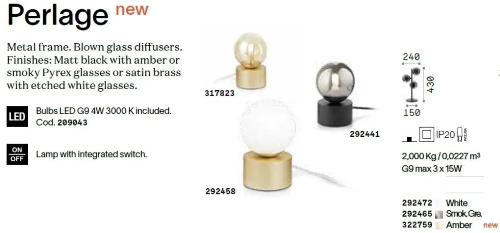 Veioza/Lampa de masa design modern Perlage tl3 alama/amber