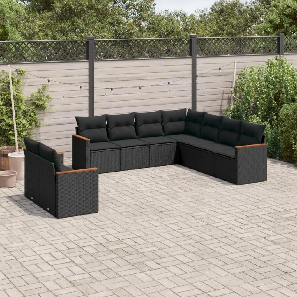 3226097 vidaXL Set mobilier de grădină cu perne, 9 piese, negru, poliratan