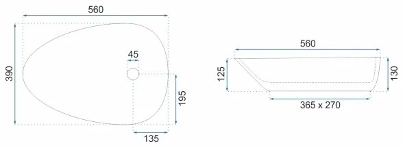 REA-U8536 - Lavoar pe blat GRETA 39x56 cm, ceramică, alb lucios