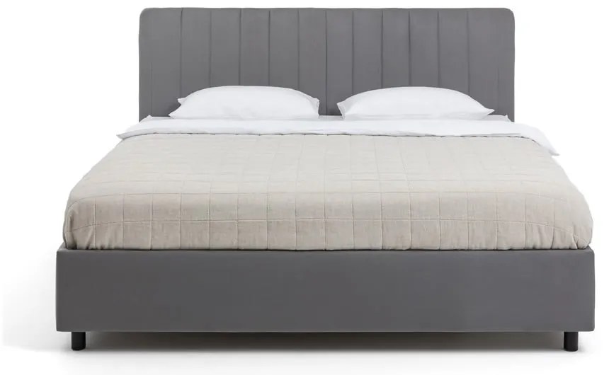 Pat dublu tapițat gri cu spațiu de depozitare cu saltea/ grătar 180x200 cm Myra Slim Line - Bonami Selection