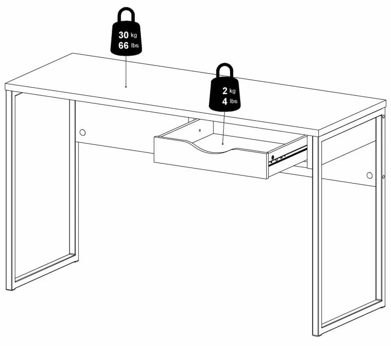 Birou alb EFREM PLUS 512 cu 1 sertar si blat cu decor stejar