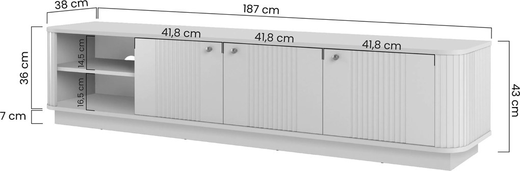 Comodă TV Vesper 3D 187 cm pe plintă - cashmir cu mânere negre