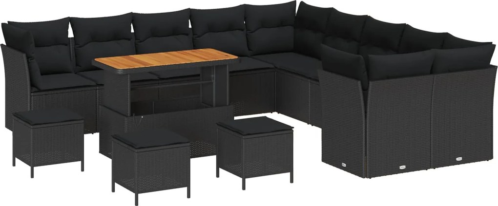 vidaXL Set de canapele pentru grădină 14 pcs Negru poliratan