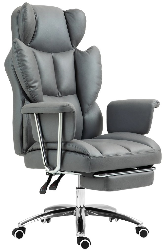 HOMCOM Scaun de birou ergonomic, tapițat, cu suport pentru picioare, spătar reglabil, rotativ la 360°, Gri închis | Aosom Romania