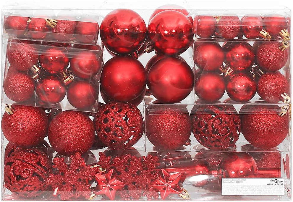 vidaXL Set globuri de Crăciun 111 buc., roșu, polistiren