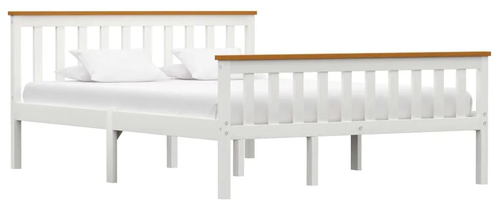 Cadru de pat, alb, 140 x 200 cm, lemn de pin masiv Alb si maro, 140 x 200 cm