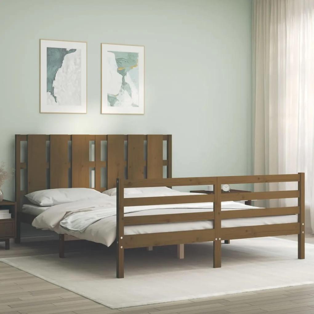 3194129 vidaXL Cadru de pat cu tăblie, maro miere, 160x200 cm, lemn masiv