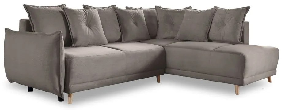 Colțar maro deschis extensibil cu tapițerie din catifea reiată (colț dreapta) Lazy Lukka – Miuform