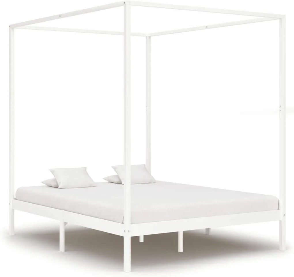 Cadru pat cu baldachin, alb, 180 x 200 cm, lemn masiv de pin
