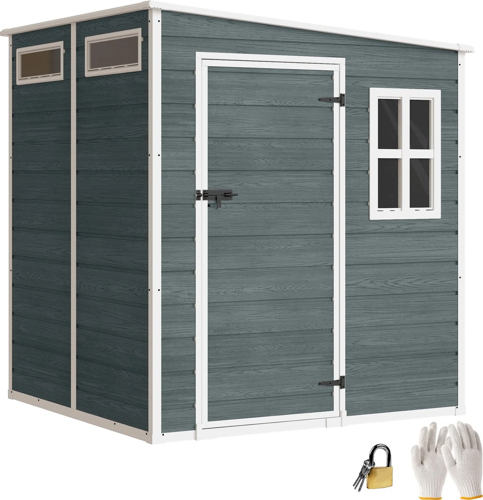 Outsunny Șopron pentru unelte 2,89 m², aspect lemn, 3 ferestre, ventilație, podea, încuietoare, mănuși, 182 x 182 x 196 cm | Aosom Romania