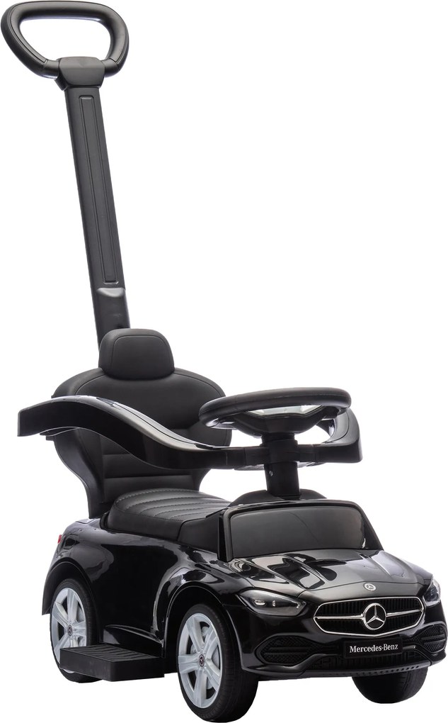 AIYAPLAY Premergător pentru copii Mercedes-Benz sub licență, mașină de împins cu mâner detașabil, 91 x 40 x 83 cm, negru | Aosom Romania