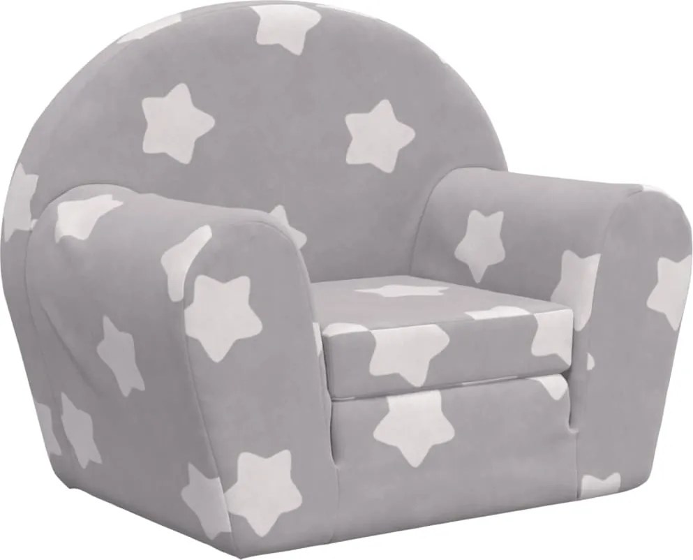 vidaXL Canapea extensibilă de copii, gri deschis cu stele, pluș moale