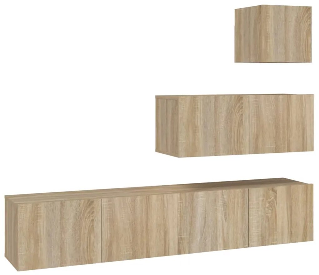 3114648 vidaXL Set dulap TV, 4 piese, stejar sonoma, lemn prelucrat