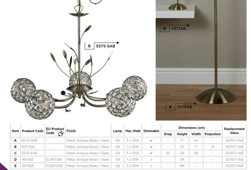 Lampadar / Lampa de podea Bellis II alama antique EU3573AB SRT