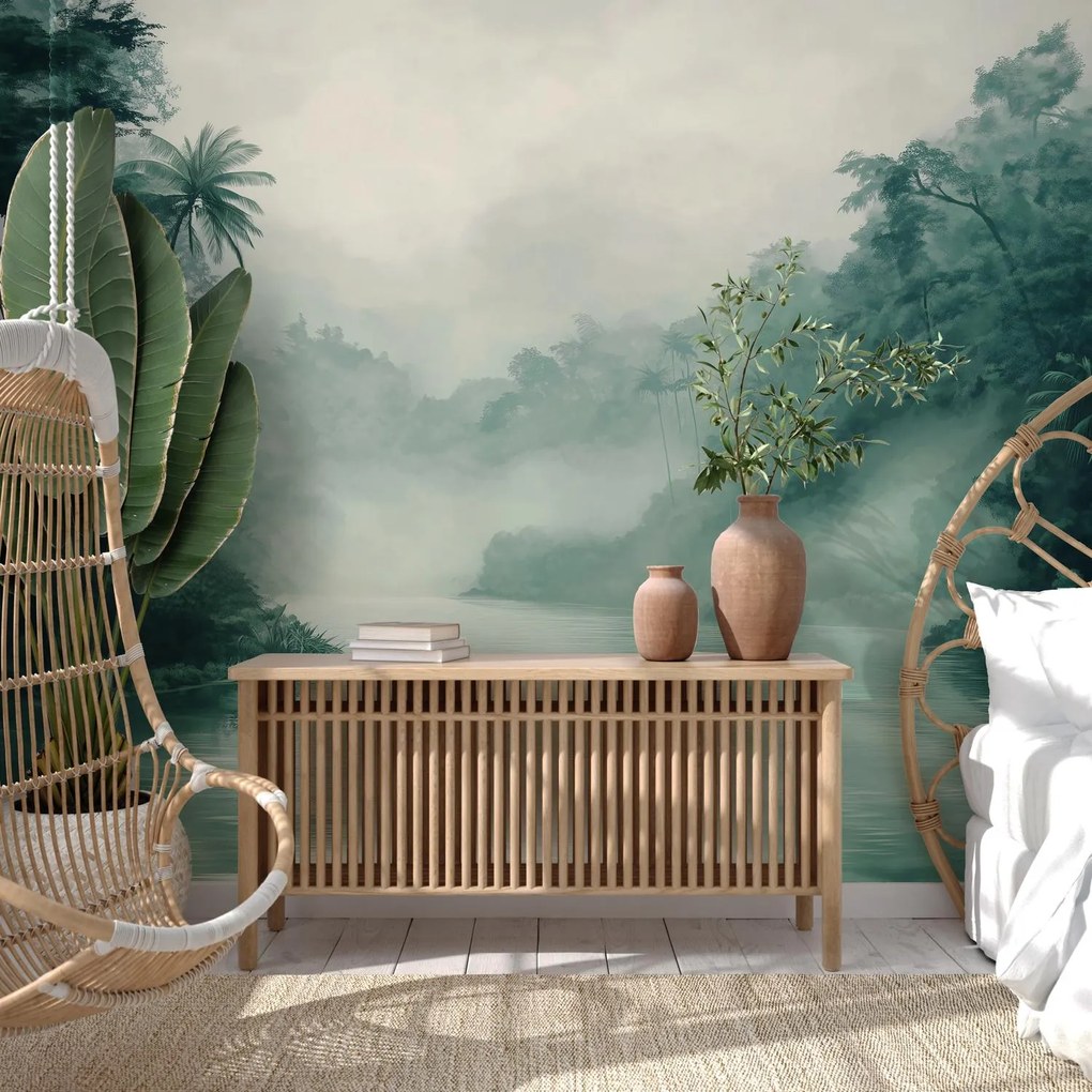 Fototapet - Râu în ceață în junglă (147x102 cm)