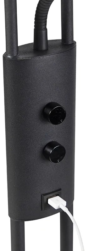 Lampă de podea neagră cu braț de citit incluzând LED și port USB - Sevilla